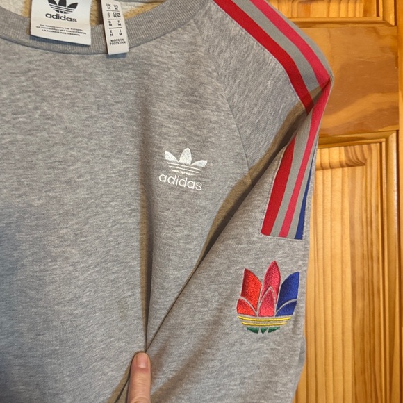 Adidas Men's Originals 3D Trefoil 3-Stripe Crewneck Sweatshirt Grey Size Medium - Picture 8 of 11